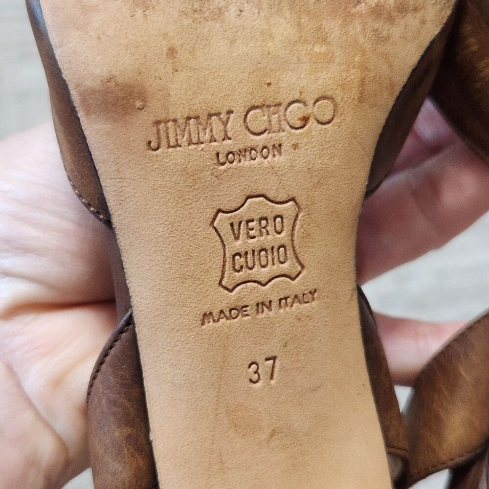 Jimmy Choo women's point toe slingback leather heels brown size 37 IT or 7 US - Picture 2 of 10